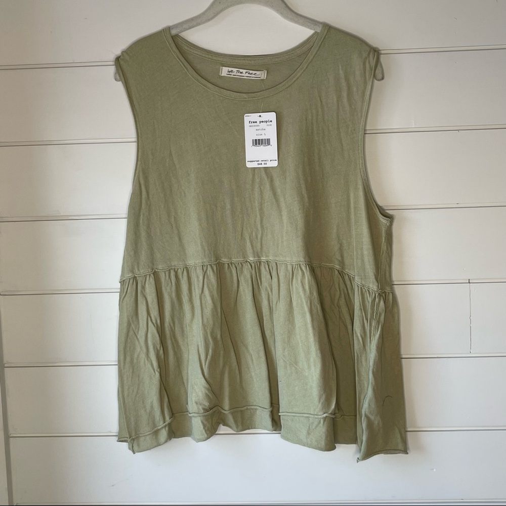 Free People Green Peplum Tank Top Relaxed Fit
